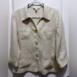 JM Collection 100% Linen Button Up Blazer Shacket Top Womens Size 14